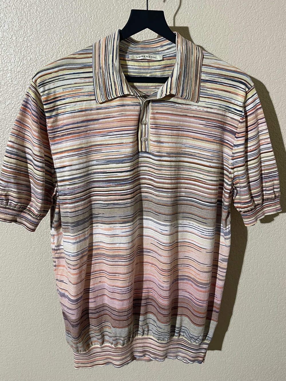 lorenzo Multistripe Pastel Polo in Peach, Cream & Blue